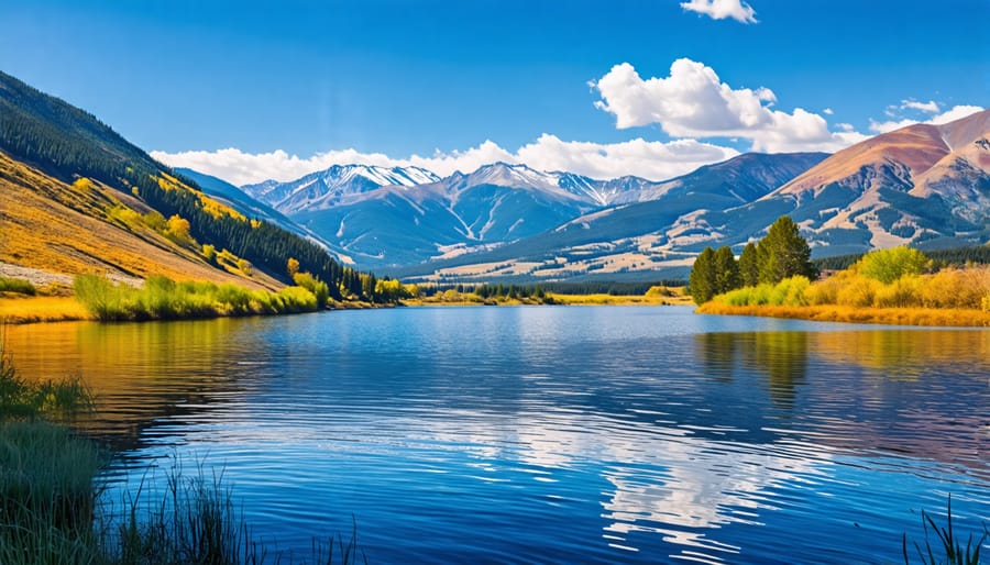 Picturesque landscape of Old Dillon Reservoir surrounded by mountains